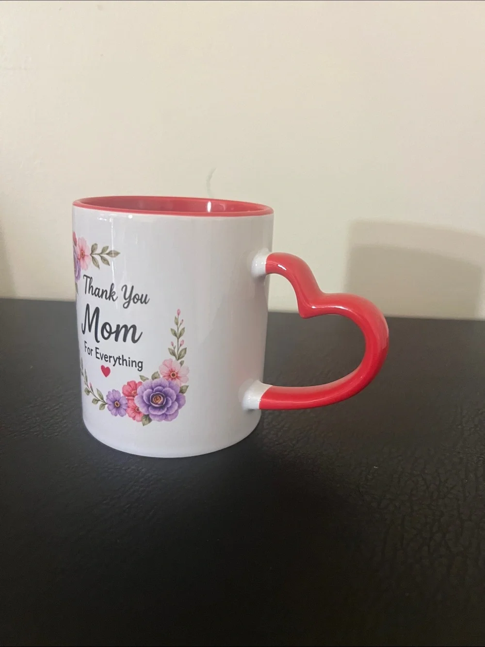 Heart-Handle 'Thank You Mom' Floral Mug - Red & White